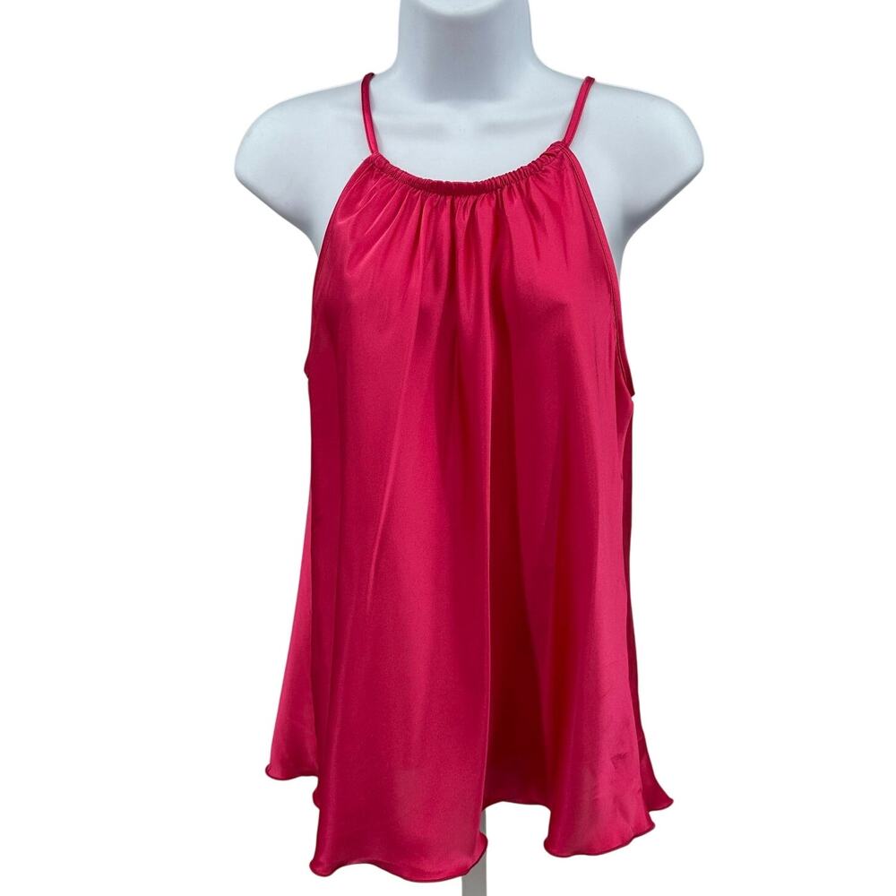 Nicole Miller Halter Tank Top Size S Pink Satin Scoop Neck Pullover Lightweight